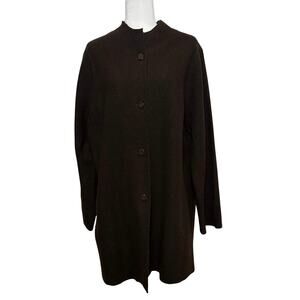 Mandarin Blue Boiled Wool Jacket Women's 2X Brown Unlined Transitional Casual